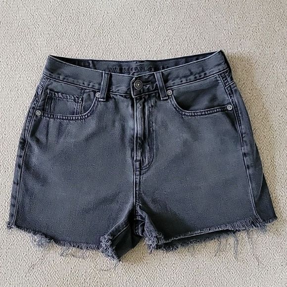 American Eagle Outfitters Pants - American Eagle Outfitters Mom Gray High Waist Distressed Raw Hem Jean Shorts - 2